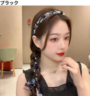 カチューシャ リボン付き レディース 女性 ヘアアクセサリー 髪飾り ヘアアレンジ 編み込み 花柄 かわいい おしゃれ 婦人用