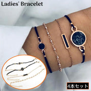 ブレスレット 4本セット レディース 女性用 重ね付け チェーン コード 華奢 シンプル 上品 腕輪 アクセサリー チャーム 紐 チェーン おしゃれ プレゼント ギフト 誕生日