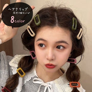 ヘアクリップ 髪留め 同色4個セット レディース 女性 ヘアアクセサリー ファッション雑貨 長方形 パッチン留め 無地 ブラウン グレー ベージュ グリーン シンプル フェミニン ガーリー ポップ カジュアル 可愛い キュート おしゃれ お揃い ペアルック