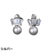 スタッドピアス レディース アクセサリー 大きめ 大きい 大粒フェイクパール ラインストーン ビジュー 王冠 クラウン ティアラ