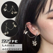 スタッドピアス イヤリング 片耳用 単品 イヤークリップ付き レディース 女性 アクセサリー チェーン ロング 揺れる 垂れる 蝶 バタフライ シルバーカラー お洒落 おしゃれ かわいい 普段使い デイリー お出かけ 耳飾り ギフト プレゼント 婦人用