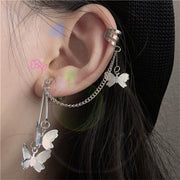 スタッドピアス イヤリング 片耳用 単品 イヤークリップ付き レディース 女性 アクセサリー チェーン ロング 揺れる 垂れる 蝶 バタフライ シルバーカラー お洒落 おしゃれ かわいい 普段使い デイリー お出かけ 耳飾り ギフト プレゼント 婦人用