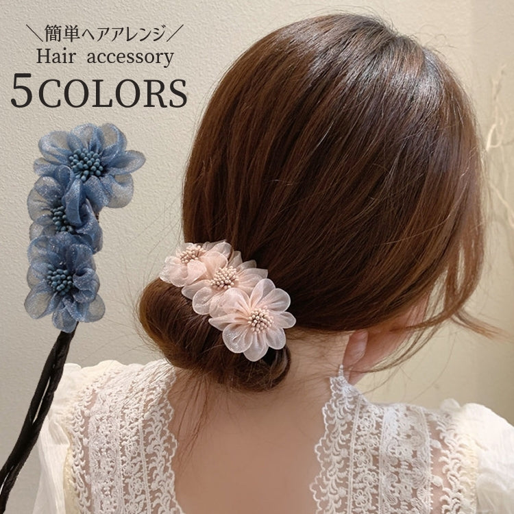 お団子メーカー ヘアワイヤー レディース ヘアアクセサリー フラワー 花 シニヨンヘアー まとめ髪 簡単 おしゃれ かわいい 巻くだけ 便利 髪飾り