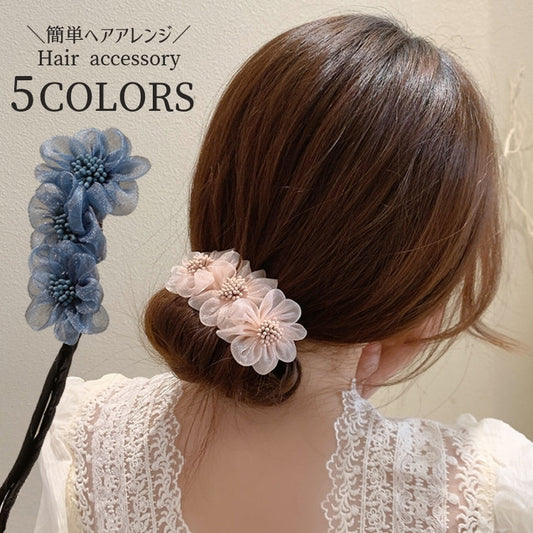 お団子メーカー ヘアワイヤー レディース ヘアアクセサリー フラワー 花 商品画像