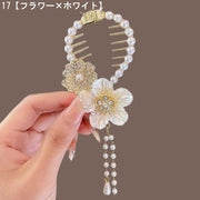 ヘアクリップ ヘアアクセサリー レディース パール調 フラワー ローズ バラ 花 蝶 お団子 シニヨン ヘアアレンジ メタル 金属製 かわいい おしゃれ 上品
