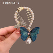 ヘアクリップ ヘアアクセサリー レディース パール調 フラワー ローズ バラ 花 蝶 お団子 シニヨン ヘアアレンジ メタル 金属製 かわいい おしゃれ 上品