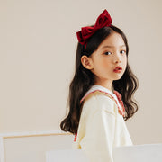 カチューシャ キッズ 子ども用 子供用 女の子 ヘアアクセサリー ファッション雑貨 ダブルリボン ベロア調 ワインレッド ブラック シンプル ガーリー フェミニン 可愛い キュート シック ライトフォーマル メルヘンチック