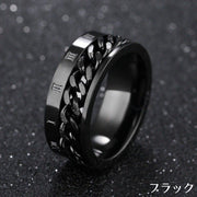指輪 メンズ アクセサリー ファッションリング ステンレス 太め 幅広 鎖 喜平チェーン ローマ数字 ヒップホップ ストリート系