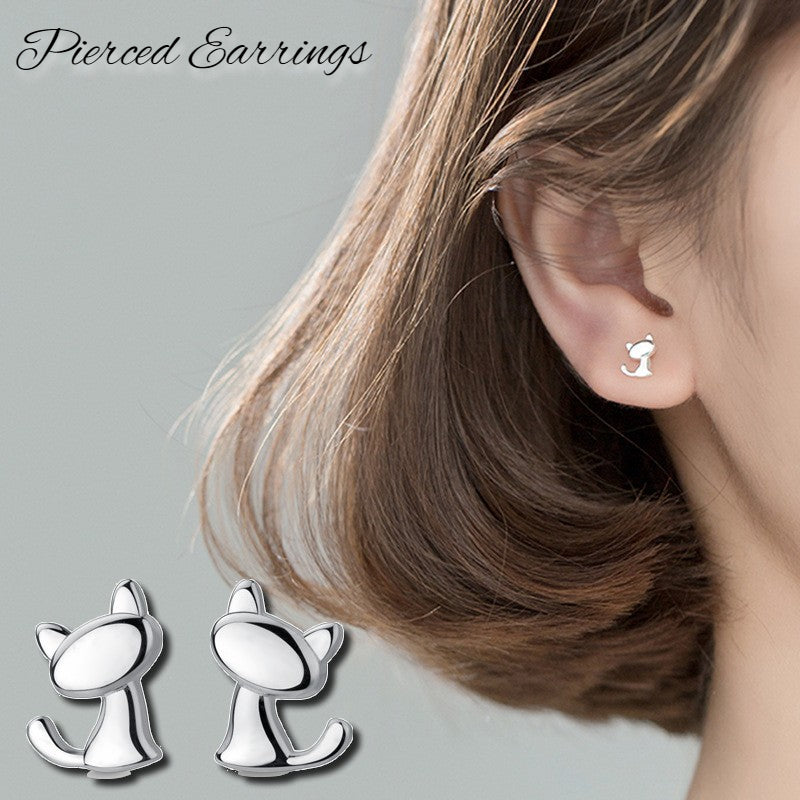 ピアス スタッドピアス バックキャッチピアス レディース 女性 アクセサリー 猫 ねこ ネコ シルバーカラー シンプル かわいい 小さい