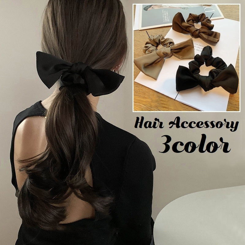 シュシュ ヘアゴム リボン ヘアアクセサリー 髪飾り 髪留め レディース サテン調 無地 シンプル 上品 まとめ髪 かわいい おしゃれ ヘアアレンジ カジュアル デイリー 普段使い お出かけ 光沢感 髪かざり 髪どめ ファッション小物 雑貨 女性 ブラック ブラウン