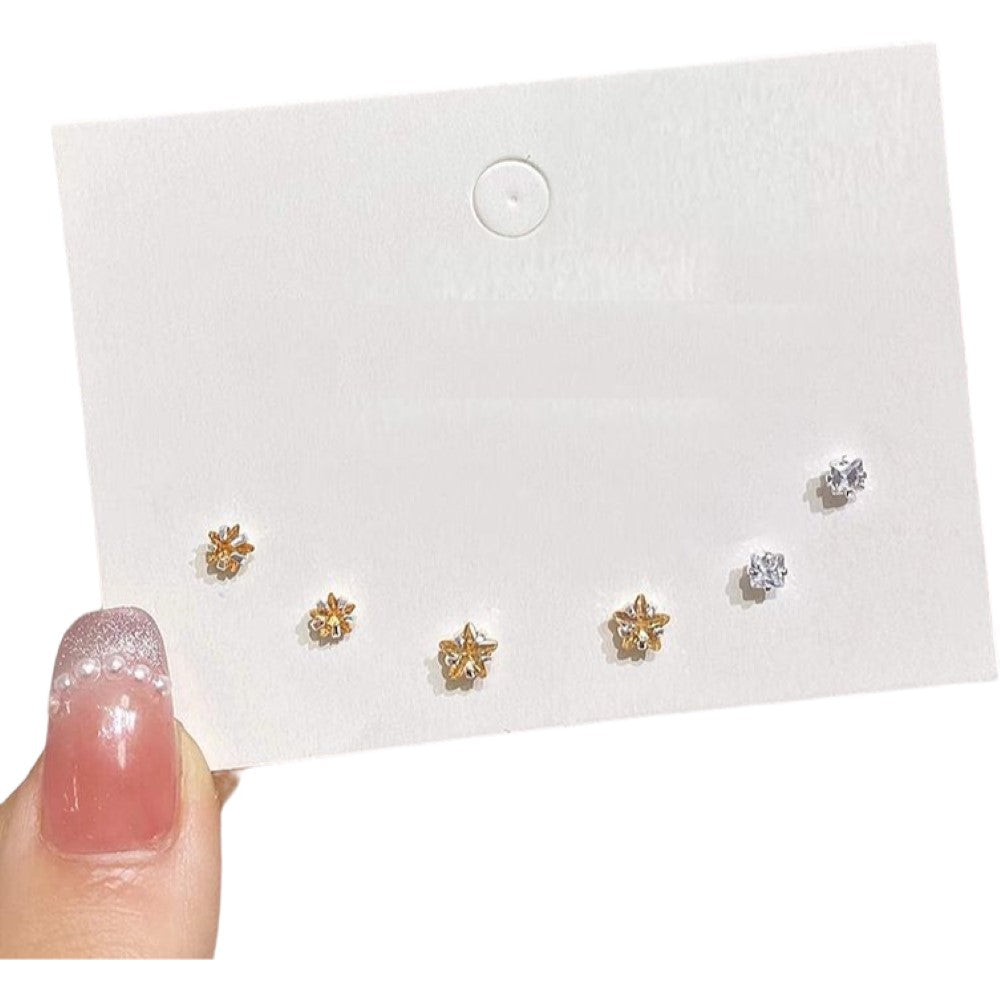 スタッドピアス 3ペア6個セット レディース アクセサリー ラインストーン シンプル シャンパン×スター バリエーション画像