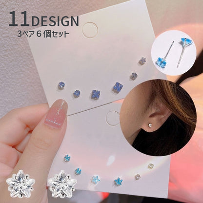 スタッドピアス 3ペア6個セット レディース アクセサリー ラインストーン シンプル 商品画像