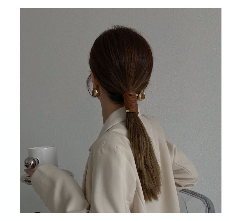 ワイヤーポニー レディース ぐるぐる 巻き付け ヘアアクセサリー レザー調 商品画像4