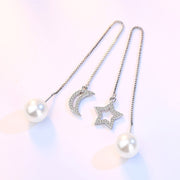 ピアス アメリカンピアス チェーン レディース アクセサリー 上品 揺れる ぶら下がり ロング プレゼント 誕生日 星 月 ムーン スター フェイクパール ラインストーン ベネチアンチェーン 宝石風 天然石風 アシンメトリー ホワイト シルバーカラー 普段使い お出かけ お呼ばれ かわいい 可愛い おしゃれ 女性 彼女 妻 嫁 大人女子 婦人 ギフト 贈り物 記念日 母の日