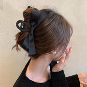 ヘアクリップ レディース ヘアアクセサリー 女性 婦人 ヘアアレンジ 髪留め 髪飾り まとめ髪 リボン ベロア調 ツヤ消し ツヤあり ブラック 黒