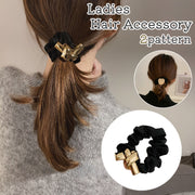 シュシュ レディース 女性 大人 ヘアゴム 髪ゴム ヘアアクセサリー ねじり 変形プレート 黒 ゴールドカラー おしゃれ 高級感