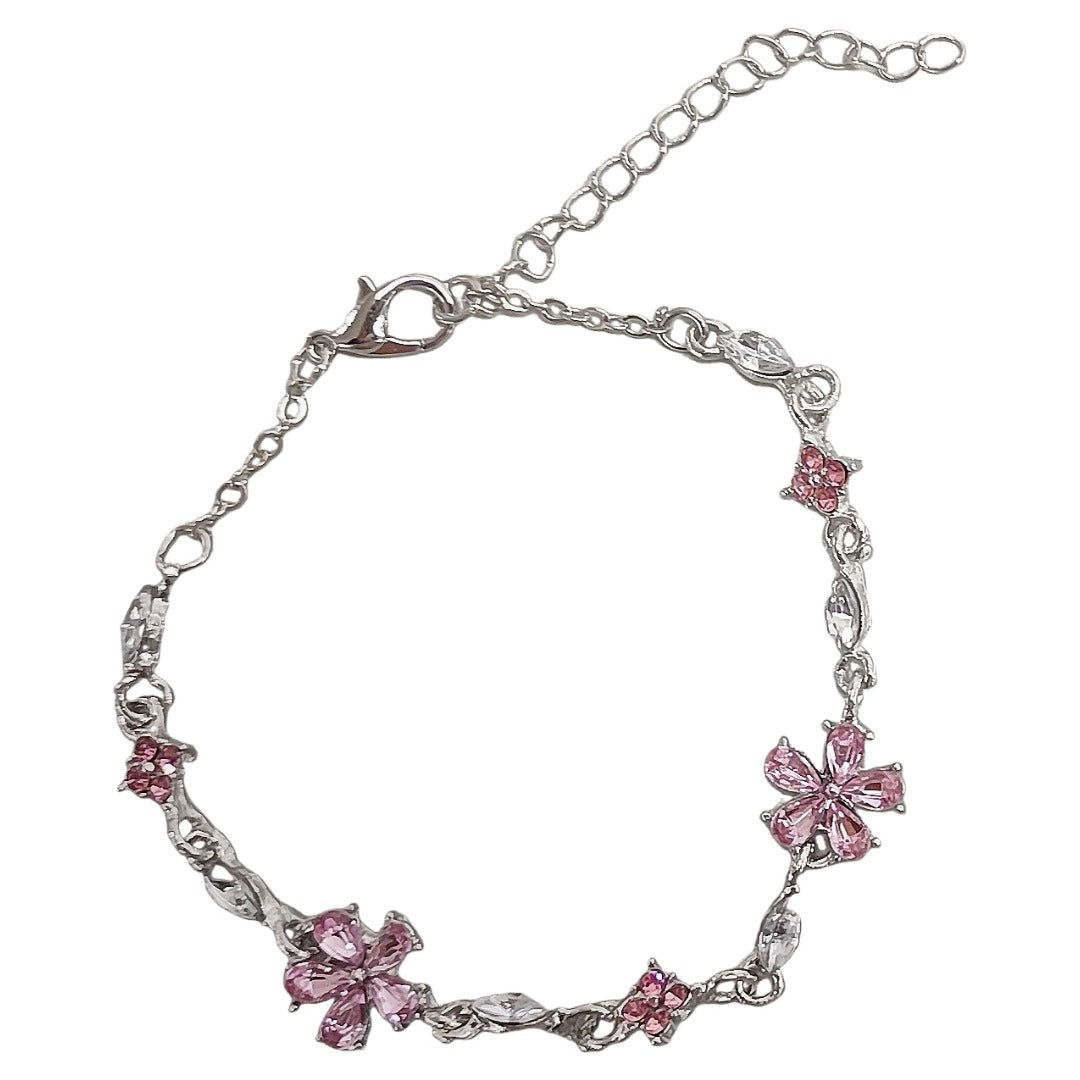 ブレスレット レディース 女性 アクセサリー ファッション雑貨 チェーン リボン お花 フラワー アジャスター付き ラインストーン シルバーカラー ピンク ブルー フェミニン ガーリー かわいい キュート おしゃれ キラキラ プレゼント ギフト