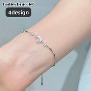 ブレスレット レディース 女性 アクセサリー ファッション雑貨 チェーン リボン お花 フラワー アジャスター付き ラインストーン シルバーカラー ピンク ブルー フェミニン ガーリー かわいい キュート おしゃれ キラキラ プレゼント ギフト