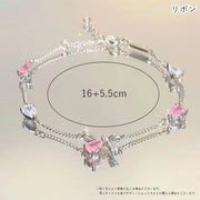 ブレスレット レディース 女性 アクセサリー ファッション雑貨 チェーン リボン お花 フラワー アジャスター付き ラインストーン シルバーカラー ピンク ブルー フェミニン ガーリー かわいい キュート おしゃれ キラキラ プレゼント ギフト