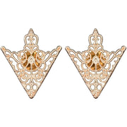 襟ブローチ タックピン 2個組 シャツカラー ピン レディース アクセサリー ストールピン トライアングル 三角 クラウンモチーフ  レトロ アンティーク調 ゴールドカラー シルバーカラー ブロンズ
