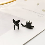 ピアス 片耳用 スタッドピアス バックキャッチピアス レディース 女性 アクセサリー 耳飾り 猫 キャット 立体 フェイクパール かわいい おしゃれ キュート ガーリー モノトーン プレゼント ギフト 黒 白