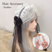 ヘッドドレス レディース 女性 ロリータ ゴスロリ ヘアアクセサリー 髪飾り レース リボン カチューシャ ヘアクリップ コスプレ