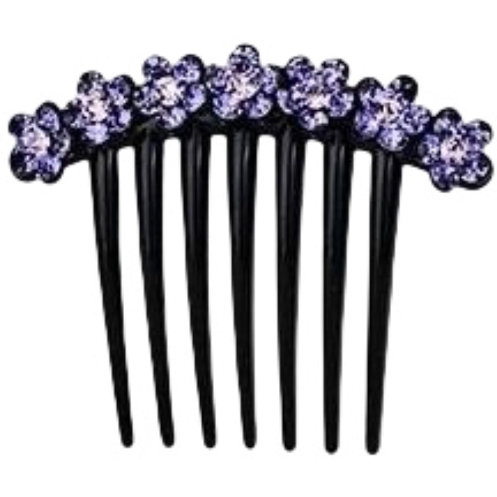コーム レディース ヘアコーム ラインストーン かんざし 花 パープル×7フラワー バリエーション画像