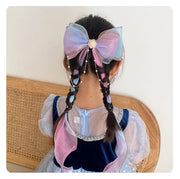 ヘアクリップ 子供 キッズ 女の子 ヘアアクセサリー 髪飾り リボン チェーン パール調 ロング カラフル キラキラ かわいい シフォン 仮装 ドレスに ハロウィン クリスマス 遊園地に グラデーション ロング 存在感 キュート ピンク ホワイト パープル 大ぶり 大きい