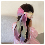 ヘアクリップ 子供 キッズ 女の子 ヘアアクセサリー 髪飾り リボン チェーン パール調 ロング カラフル キラキラ かわいい シフォン 仮装 ドレスに ハロウィン クリスマス 遊園地に グラデーション ロング 存在感 キュート ピンク ホワイト パープル 大ぶり 大きい