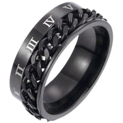 リング 指輪 メンズ 男性 アクセサリー 幅広 8mm チェーン 鎖 ローマ数字 かっこいい 高級感 高見え 存在感 普段使い カジュアル メタル 贈り物 誕生日 ギフト 普段使い プレゼント ファッション小物 婦人 紳士 ゴールドカラー シルバーカラー ブルー 青 ブラック 黒 レインボー カラフル