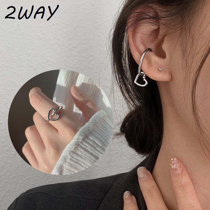 リングカフ イヤーカフ 指輪 オープンリング兼用 2WAY 片耳用 ハート レディース イヤカフ イヤリング ノンホールピアス イヤーカフス イヤークリップ ウェアリング ファッションリング Cリング アクセサリー 痛くない 挟むだけ 重ね付け フリーサイズ ロゴ 刻印 チャーム シンプル おしゃれ かわいい 女性 彼女 妻 プレゼント ギフト 贈り物 誕生日 記念日 母の日