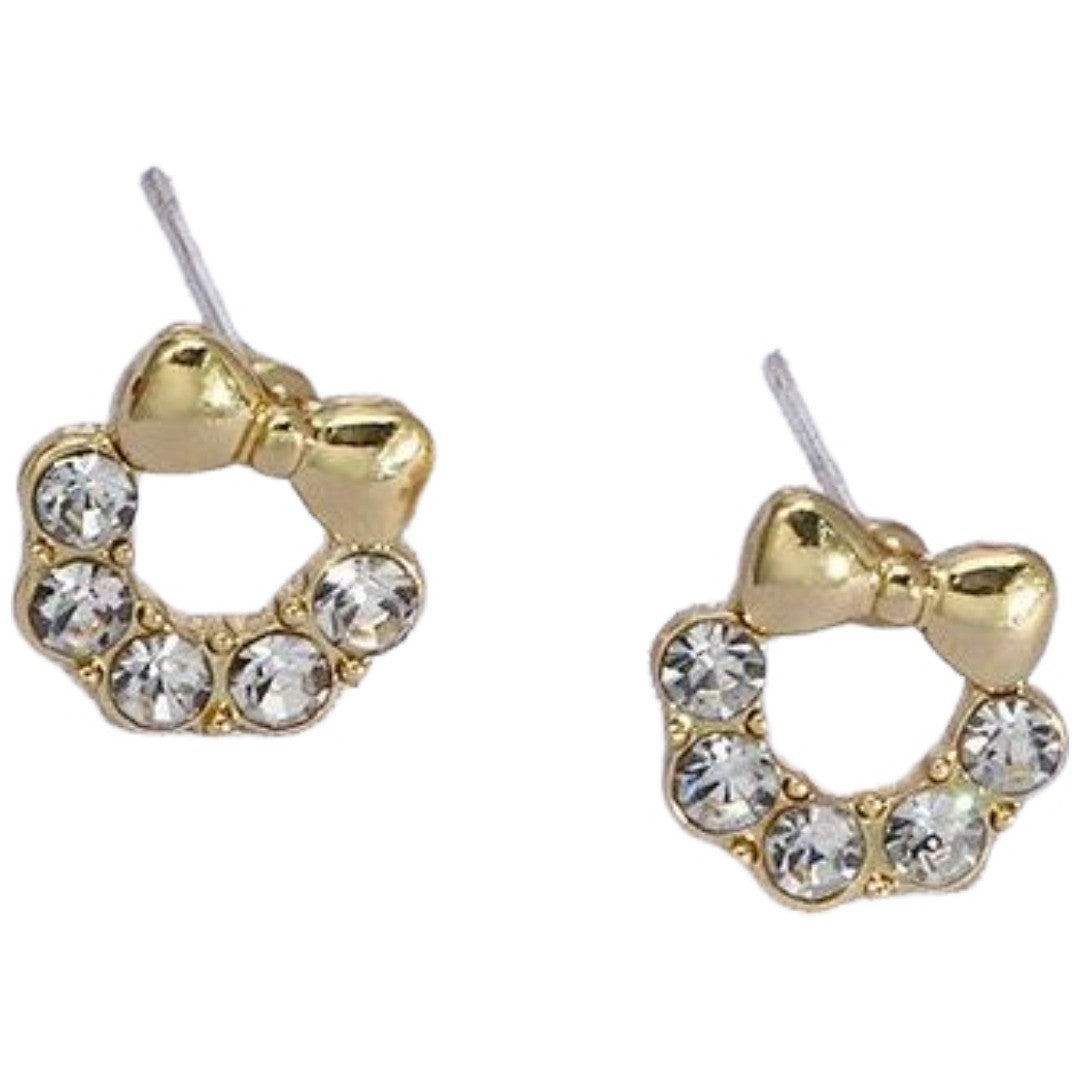 スタッドピアス キャッチピアス レディース アクセサリー 耳飾り ラインストーン 円形 リボン 輪っか ドーナツ型 小さい 女性用 婦人用 服飾小物 可愛い おしゃれ 記念日 誕生日 プレゼント 贈り物 ギフト 外出 お出掛け 普段使い デイリー