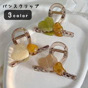 バンスクリップ ヘアクリップ 髪留め レディース 女性 ヘアアクセサリー ファッション雑貨 ハート 飾り付き 半透明 クリア ホワイト グリーン ピンク 可愛い キュート シンプル カジュアル ポップ ガーリー フェミニン おしゃれ