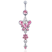 ボディピアス へそピアス レディース 女性 アクセサリー バナナバーベル カーブドバーベル ラインストーン 蝶 花 フラワー かわいい キラキラ ギフト
