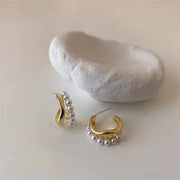 ピアス レディース アクセサリー スタッドピアス ゴールドカラー パール調 2連 半円 フープ 上品 オフィス デイリー 女性用 耳飾り