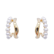 ピアス レディース アクセサリー スタッドピアス ゴールドカラー パール調 2連 半円 フープ 上品 オフィス デイリー 女性用 耳飾り