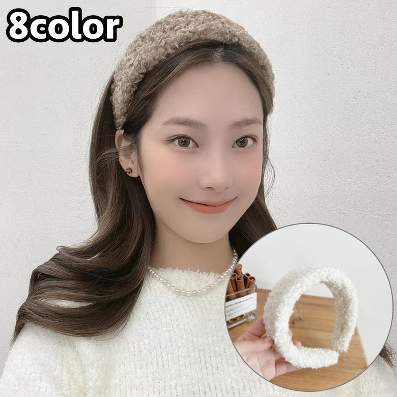 カチューシャ 幅広 ワイド レディース 女性 ヘアアクセサリー 髪留め 髪飾り もこもこ ヘアアレンジ シンプル 無地 お洒落 可愛い ファッション小物
