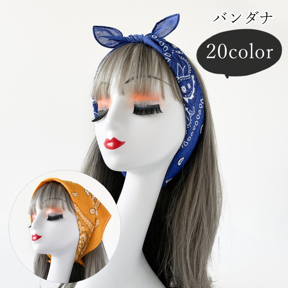 バンダナ レディース 女性 ヘアアクセサリー ファッション雑貨 正方形 スクエア 総柄 ペイズリー柄 ブラック ホワイト レッド ブルー シンプル カジュアル クール かっこいい おしゃれ 可愛い キュート ボヘミアン調 お揃い ペアルック