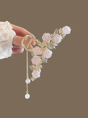ヘアクリップ バンスクリップ 単品 1個 ヘアアクセサリー レディース 女性 婦人 薔薇 バラ 桜 さくら サクラ フラワー 花 フェイクパール チェーン 髪飾り 髪留め まとめ髪 ヘアアレンジ 大人上品 きれいめ おしゃれ 可愛い オフィス 通勤 エレガント 入学式 卒業式 記念日 結婚式 お呼ばれ パーティー 贈り物 プレセント 母の日 ション小物