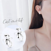 スタッドピアス レディース 女性用 アクセサリー シルバーカラー 猫モチーフ ネコ キャット キュート シンプル 大人かわいい カジュアル おしゃれ 耳飾り 普段使い 婦人 普段使い ファッション小物 プレゼント 贈り物 ギフト 誕生日 記念日 お出かけ プチギフト 記念日