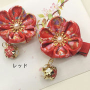ヘアクリップ キッズ レディース ヘアアクセサリー 髪留め 花 フラワー 和風 着物 浴衣 和装 和柄 おしゃれ かわいい ヘアアレンジ レッド ピンク ブルー パープル 赤 青 紫