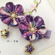 ヘアクリップ キッズ レディース ヘアアクセサリー 髪留め 花 フラワー 和風 着物 浴衣 和装 和柄 おしゃれ かわいい ヘアアレンジ レッド ピンク ブルー パープル 赤 青 紫