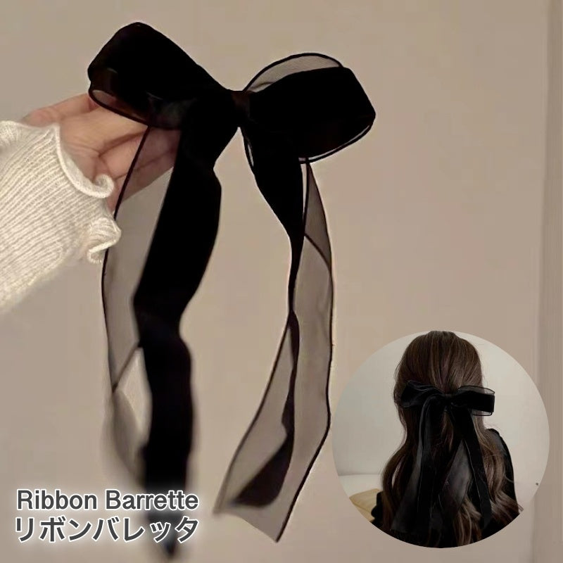 リボン バレッタ レディース ヘアアクセサリー ヘアバレッタ ベロア 結婚式 入学式 卒業式 デート 上品 大きなリボンバレッタ 黒 ブラック 可愛い オシャレ ヘアアクセ 髪飾り 髪留め