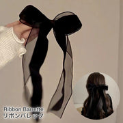 リボン バレッタ レディース ヘアアクセサリー ヘアバレッタ ベロア 結婚式 入学式 卒業式 デート 上品 大きなリボンバレッタ 黒 ブラック 可愛い オシャレ ヘアアクセ 髪飾り 髪留め