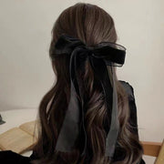 リボン バレッタ レディース ヘアアクセサリー ヘアバレッタ ベロア 結婚式 入学式 卒業式 デート 上品 大きなリボンバレッタ 黒 ブラック 可愛い オシャレ ヘアアクセ 髪飾り 髪留め