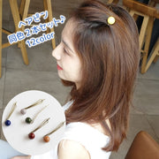 ヘアピン 同色2本セット レディース ヘアアクセサリー 髪留め ピン留め レディース 女性 子供 女の子 かわいい シンプル 天然石風 丸い ヘアアレンジ アクセント デイリー パーティー まとめ髪 贈り物 プレゼント 婦人用