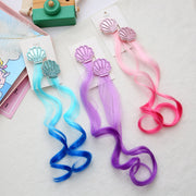 ヘアクリップ エクステ付き ヘアピン つけ毛 ポイントウィッグ 部分ウィッグ クチバシクリップ キッズ 子供 女の子 ヘアアクセサリー ヘアアレンジ ヘアピン 髪留め 2本セット グラデーションカラー ウェーブ カール モチーフ付き 貝殻 ラメ キラキラ おしゃれ かわいい キュート ガーリー 青 ピンク ローズ 紫 黄 緑
