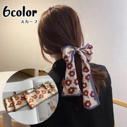 スカーフ レディース リボン ヘアアクセサリー バッグチャーム スリムスカーフ ヘアバンド バンダナ フラワー 花柄 ドット ロゴ おしゃれ かわいい 大人可愛い ヘアアレンジ 細長 バッグスカーフ サテン調 女性用 婦人用 ファッション小物