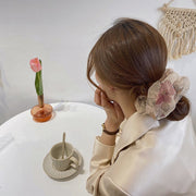 シュシュ ヘアゴム 髪留め レディース 女性用 ヘアアクセサリー シフォン調 透け感 フラワー 花柄 シック エレガント 髪ゴム まとめ髪 髪飾り ヘアアレンジ おしゃれ かわいい デイリー 普段使い お出かけ 通勤 通学 オフィスファッション