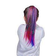 エクステンション 三つ編み ヘアゴム付き キッズ ジュニア ヘアアクセサリー ウィッグ つけ毛 カラフル ダンス 発表会 おしゃれ かわいい 簡単 カラバリ豊富 赤 青 紫